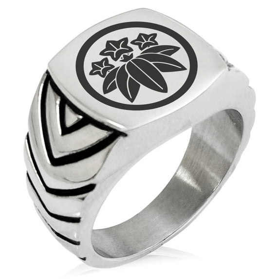 Stainless Steel Ishikawa Samurai Crest Chevron Pattern Biker Style Polished Ring