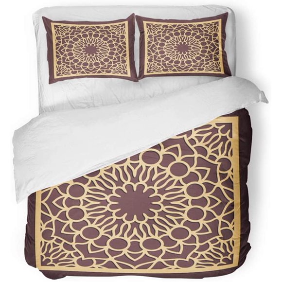 RYLABLUE 3 Piece Bedding Set Laser Cutting Panel Golden Floral Favor Box Silhouette Coaster for Metal Wood Twin Size Duvet Cover with 2 Pillowcase for Home Bedding Room Decoration
