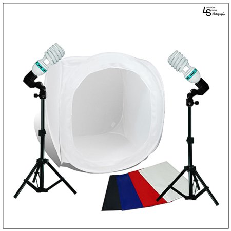 Easy Setup Softbox Cube Portable Tent Kit with Multi-color Background, 2 Light Stands, 2 Sockets, and Bulbs by Loadstone Studio
