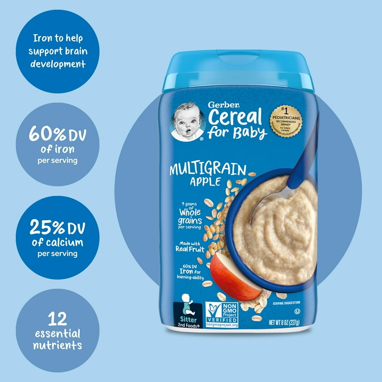 pack) Gerber Stage Baby Food, Multigrain Apple Cereal, Oz