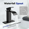 thumbnail image 4 of KINGTACK Waterfall Bathroom Faucet, Matte Black Bathroom Faucet for 1 or 3 Hole Bathroom Sink Faucet Mixer Tap Washbasin Faucet with Deck, Pop-up Drain and Supply Hoses, 4 of 8