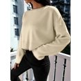 thumbnail image 3 of Women'S 2025 Fall Crew Neck Cropped Sweater Oversized Ribbed Knit Pullover Tops Khaki One size, 3 of 8