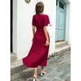 thumbnail image 7 of Uniexcosm Women's Maxi Dress Midi Wrap Dress V Neck Ruffle Short Sleeve A Line Dress with Belt, 7 of 7