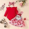 thumbnail image 4 of Odeerbi Baby Girls Outfits Christmas Santa Claus Jumpsuit Cotton Romper Suspender Skirt Set Solid Color Long Sleeve Knitting Bodysuit Baby Crawling Suit Headband Set Infant Clothes Red, 4 of 9