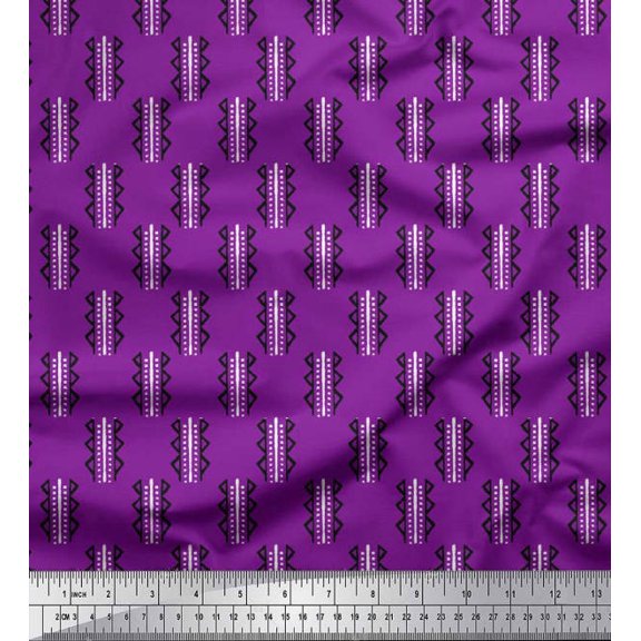Soimoi Japan Crepe Satin Fabric Triangle Block Print Fabric by Yard 42 Inch Wide