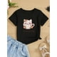 thumbnail image 1 of Adorable "Chamomile Kitty" Graphic Tee for Girls - Comfy Polyester Round Neck T-Shirt with Cute Cat & Strawberry Design, Perfect for Spring/Summer Casual Wear - Charming Gift for Young Style Enthusia, 1 of 5