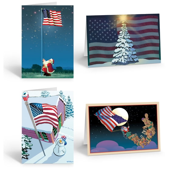 Assorted Patriotic Christmas Card - 16 Holiday Cards & Envelopes - 108