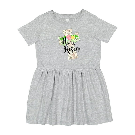 Inktastic He is Risen Cross with Script and Flowers Girls Toddler Dress