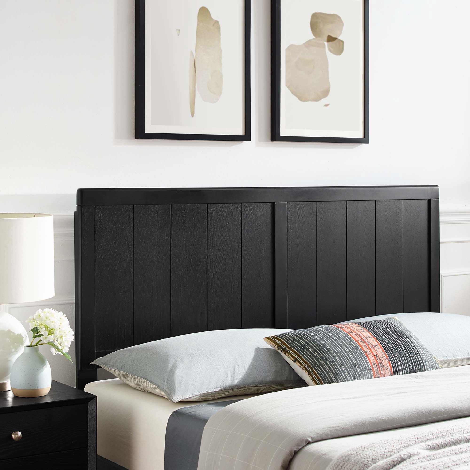 Modway Robbie Twin Modern Rubberwood and MDF Headboard in Black