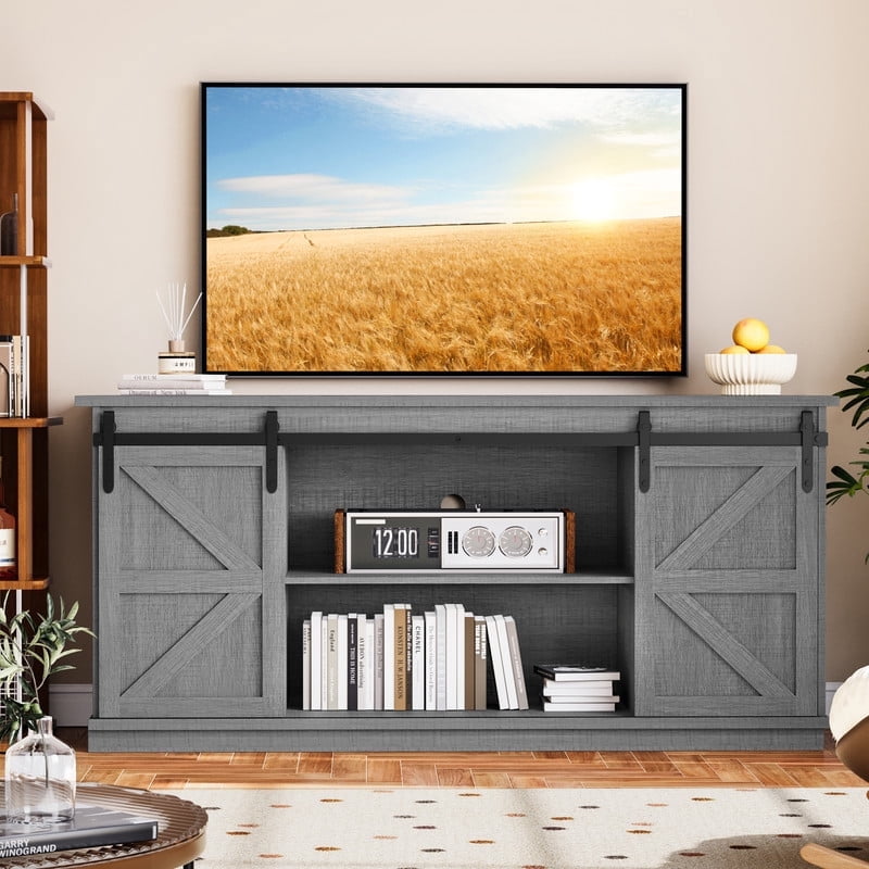 Homall 58'' TV Stand forTVs up to 65'', Storage Cabinet with Sliding Barn Door, Entertainment Center, Gary