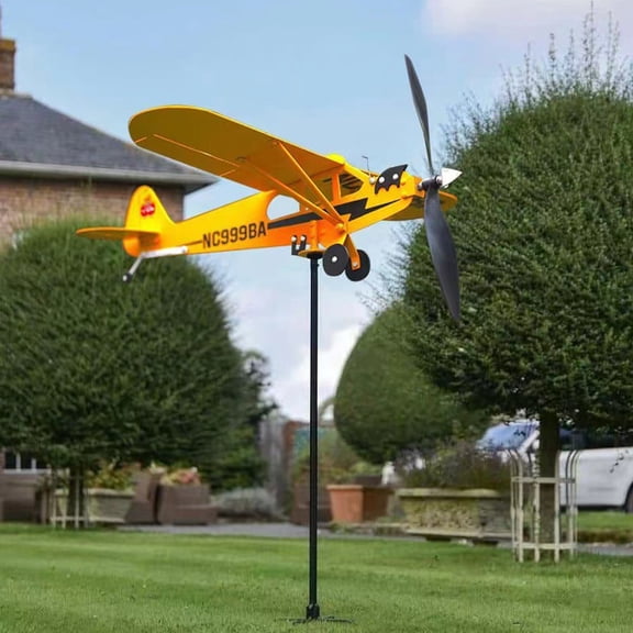BESTOYARD Outdoor Yellow Airplane Weather Vane Metal Wind Direction Indicator for Patio Yard and Shed