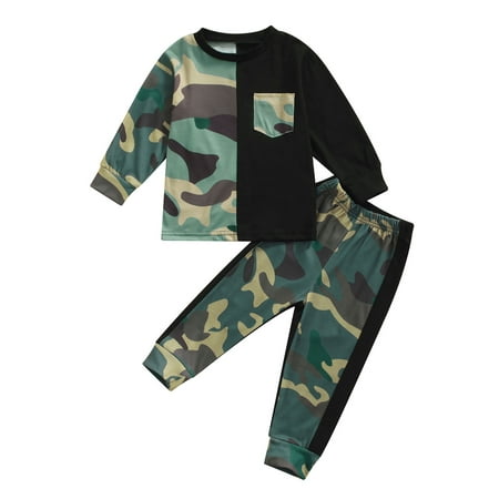 

Sunisery Toddler Baby Boys Clothes Sets Camouflage Print Patchwork Long Sleeve Pullover Tops Pants Tracksuit Camouflage Black 4-5 Years