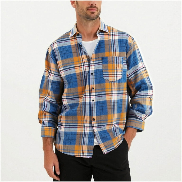 LNWUY (M-5XL) Big and Tall Men's Vintage Casual Check Button Down
