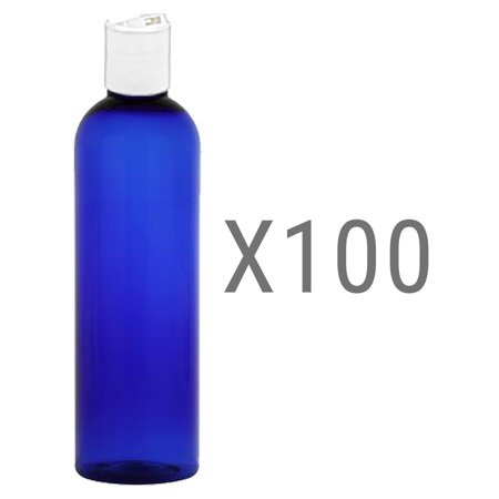 MoYo Natural Labs 4 oz Travel Bottles, Empty Travel Containers with Disc Caps, BPA Free PET Plastic Squeezable Toiletry/Cosmetic Bottle (Neck 20-410) (Pack of 100, Blue)