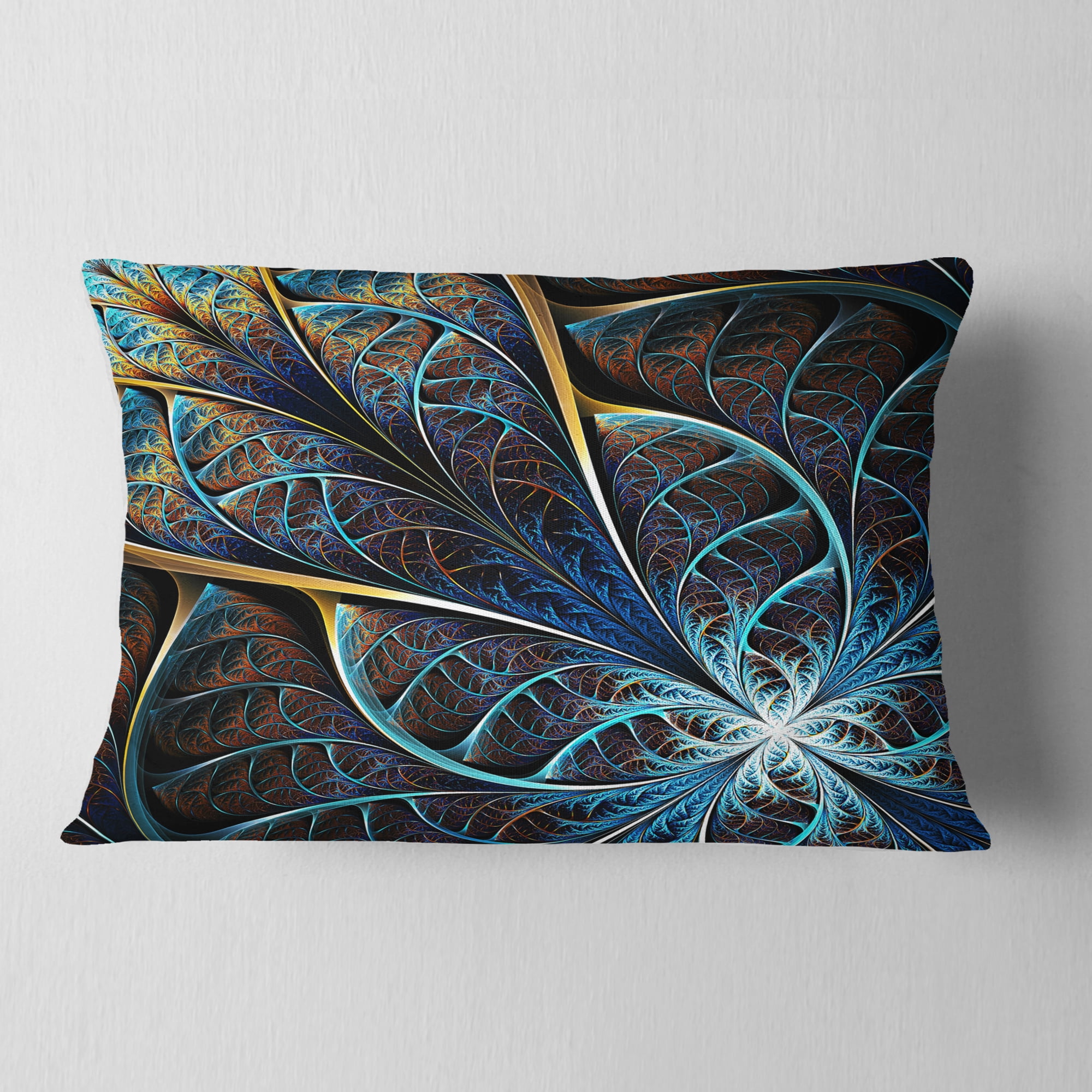 Designart Abstract Brown Fractal Flower - Floral Throw Pillow - 12x20