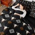 thumbnail image 5 of Manfei Western Cow Skull Queen Bedding, Bohemian Aztec Bedding Comforter Set Queen, Black White, Black Reversible 7-Piece, 5 of 6