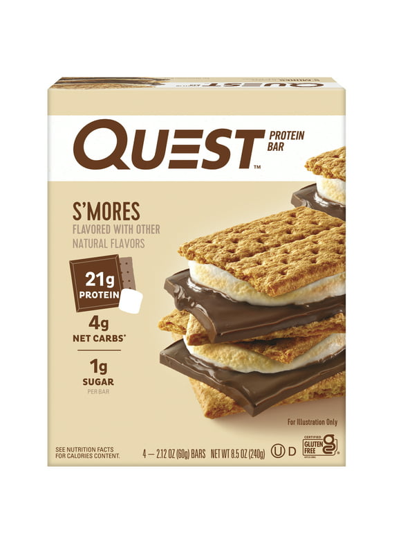 Quest Protein Bar, Smores, 20g Protein, Gluten Free, 4 Ct