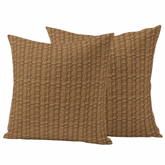 Pack of 2 Vintage Rattan Outdoor Pillow Covers Decorative, Waterproof Pillow Protector, Minimalist Abstract Wicker Texture Brown Throw Pillowcases Accent Cushion Cases for Patio Couch Sofa 20"x20"