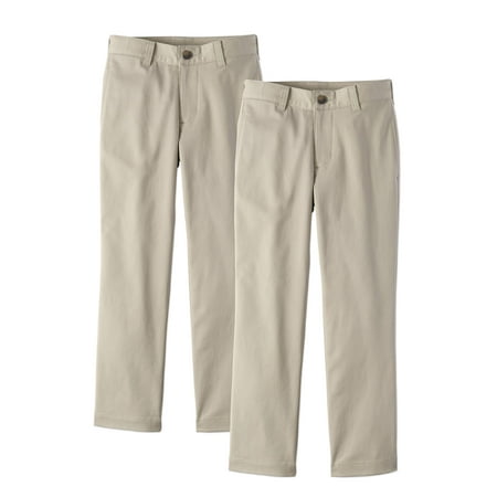 Wonder Nation Boys School Uniform Super Soft Flat Front Pants, 2-Pack Value Bundle