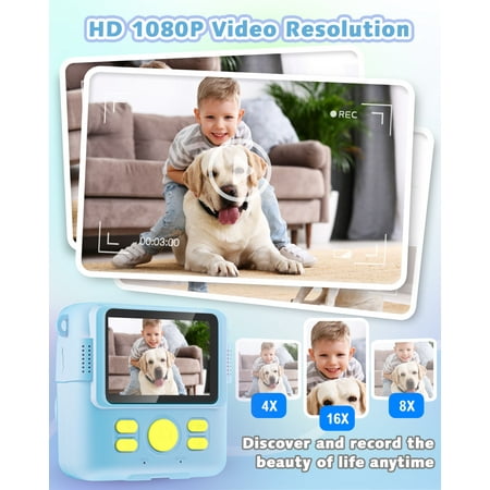 BYSERTEN Kids Camera Instant Print, Portable Toy Cameras for Boys & Girls Age 6-12 Birthday Gifts - Blue