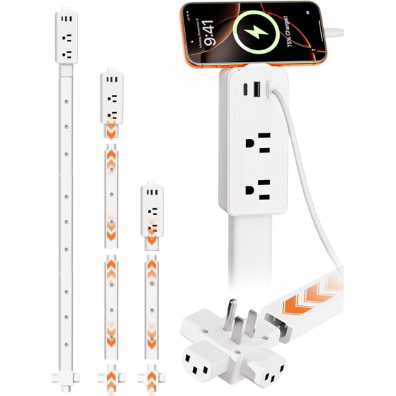 Electrical Outlet Extender Stick Features 2 USB-A, USB-C and 2 AC Outlets, Extendable 6", 15.3", 24.5", 34", for Hard to Reach Spaces Use Behind Couches, Nightstands, E- Desks, and