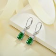 thumbnail image 4 of PYNZY Sterling Silver Leverback Earrings|8x6mm Dangle Earrings for Women Created Emerald Birthstone Jewelry|Wedding Earrings for Evening Wear, 4 of 6