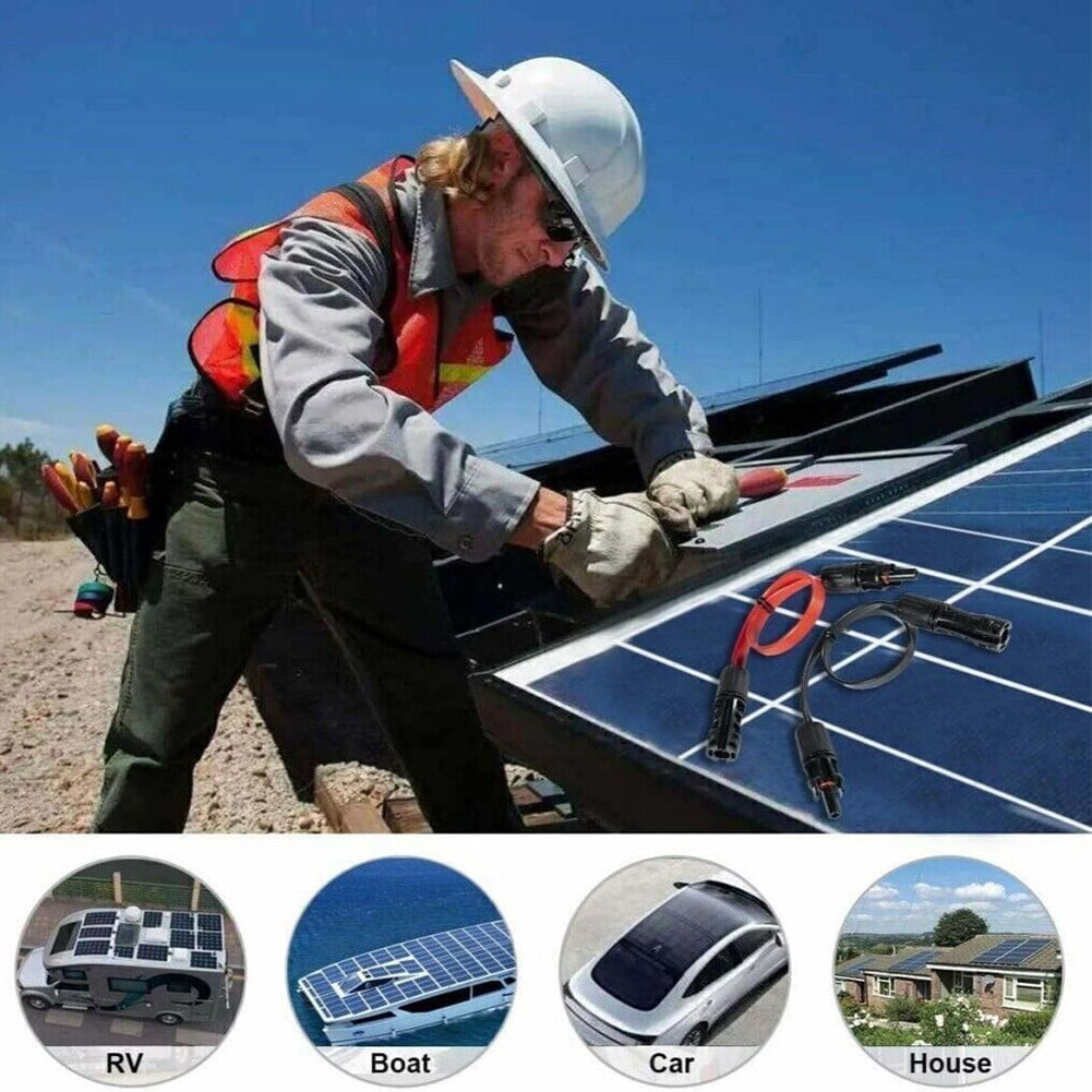 Super Flat Solar Cable Connector, Balcony Photovoltaic Solar Extension Wire with Male and Female Connectors Solar Panel Adaptor for RV Solar Panels, 1Pair