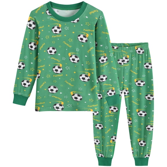 FEDPOP Toddler Boys Pajamas Bamboo Viscose Kids Long Sleeve Snug fit Soccer Printed Pjs 2pcs Set 3T