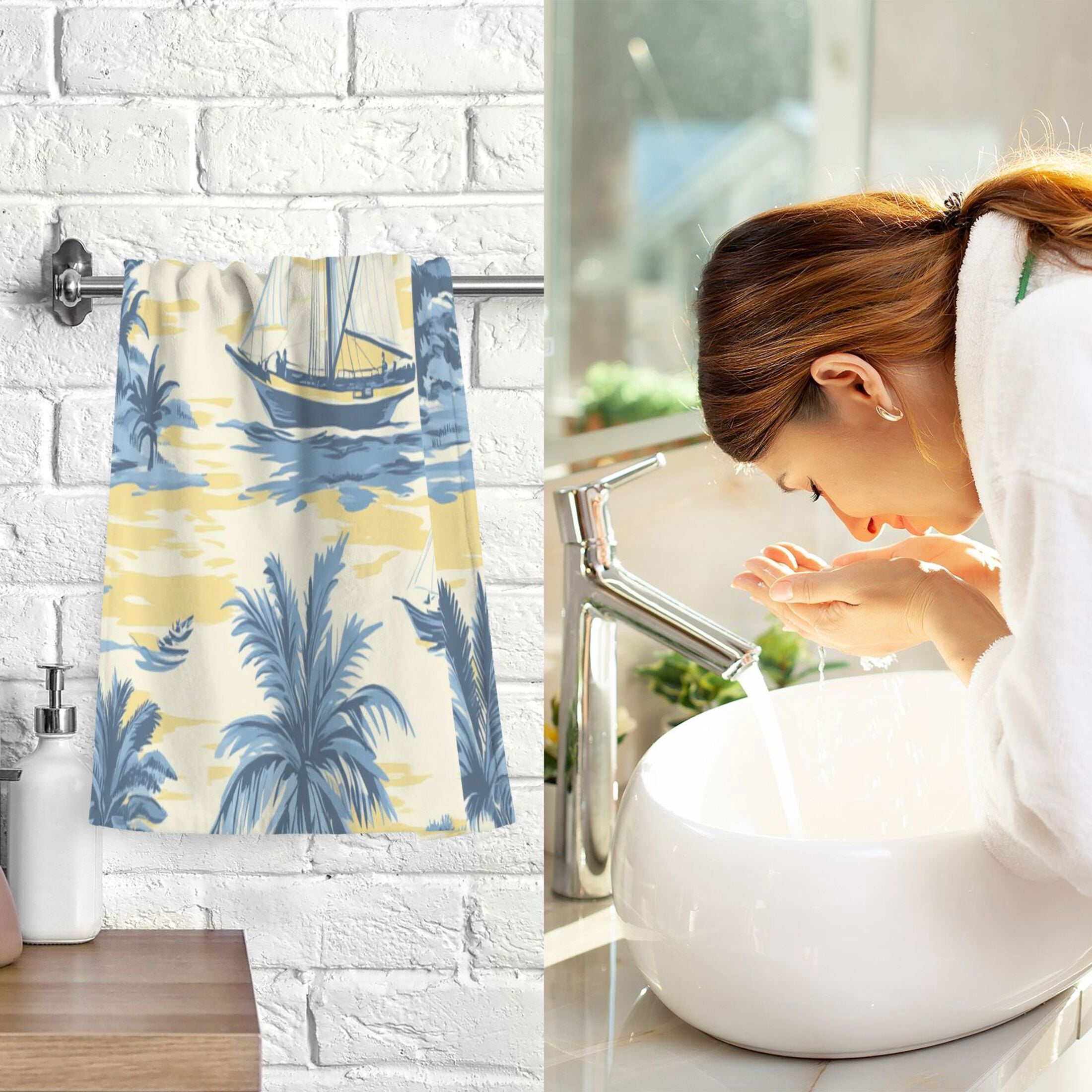 BZSMCE Face Towel Hand Towel Bath Towel Cotton Bath Towel Sets Hand Bath Towels Fashion Nautical Bliss in Blue and Yellow Pattern