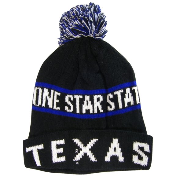 Texas Lone Star State Adult Size Winter Knit Pom Beanie Hats (Black/Royal)