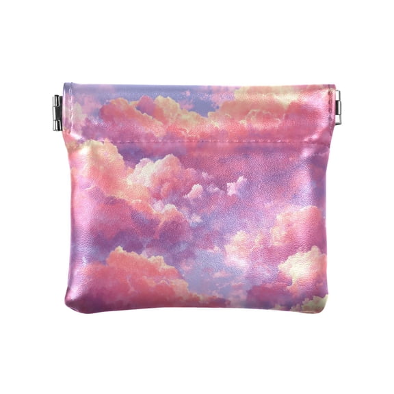 Leather Coin Wallet 4.33x3.74 Inch Portable Coin Wallet Coin Wallet Paper Wallet Card Wallet Storage Wallet Stylish and Sophisticated Beautiful Pink Clouds