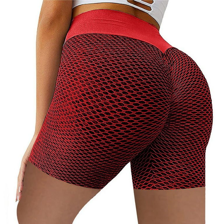 RQYYD Clearance Women's Scrunch Textured Booty Shorts Butt Lifting Shorts High  Waist Workout Yoga Shorts(Red,M) 