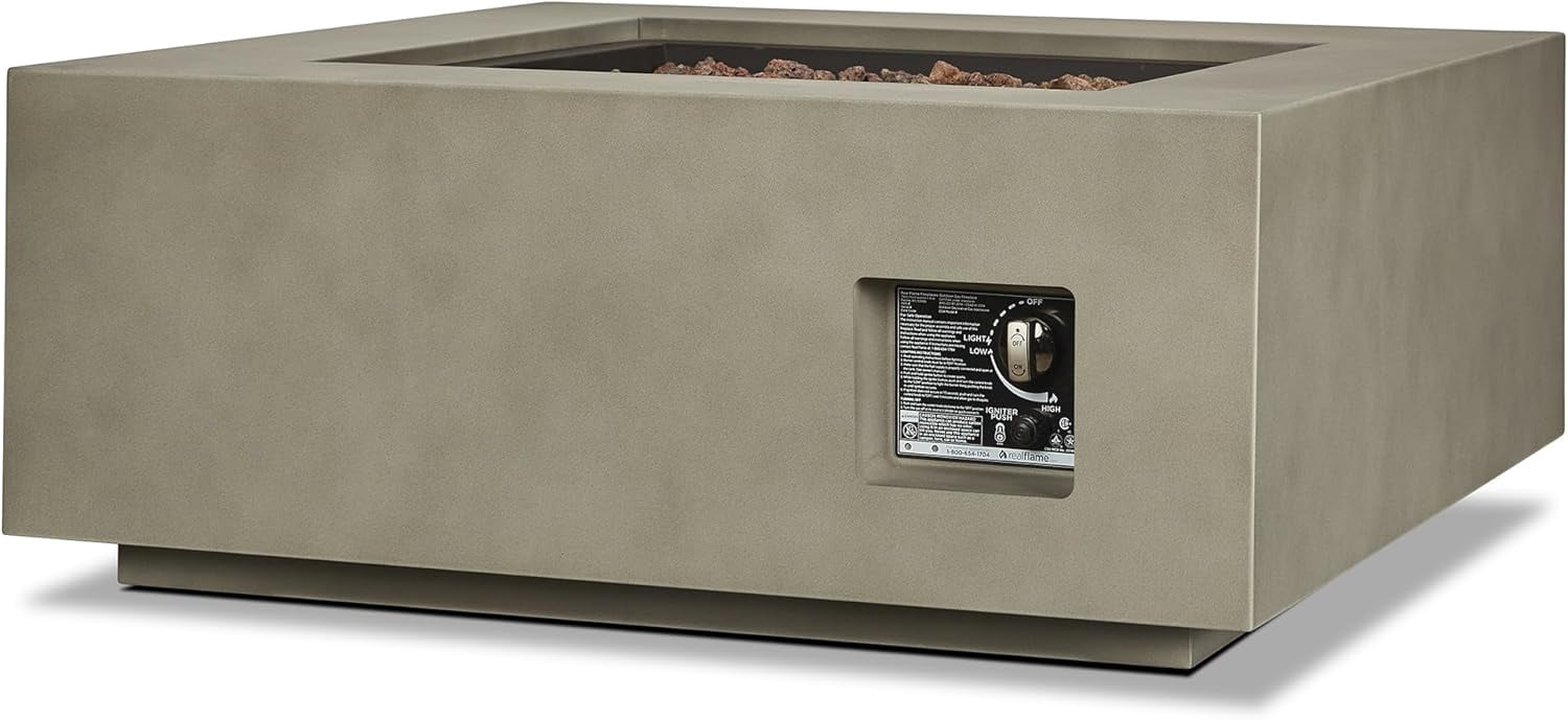 Real Flame Aegean 36" Square Steel Propane or Natural Gas Fire Pit Table in Mist Gray