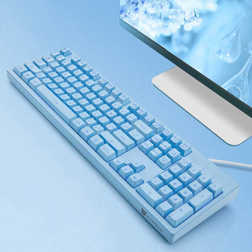 Mechanical Keyboard with 7-color LED Backlight, 104-key Silent and Silent Keyboard, 19-key Anti-ghosting, Cheap Gaming Keyboard, Mechanical Touch, Waterproof Wired USB
