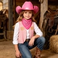 thumbnail image 4 of mgoYE Girls Outfit Western Cowboy Outfit Kids' Vest & Bandana Set with Hat(Light Pink,4-5 Years), 4 of 7