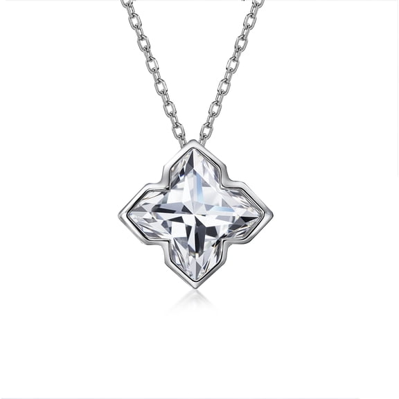 JeenMata 2.7 Carat Flower Cut Design Moissanite Pendant - 18K White Gold Plating Necklace for Women
