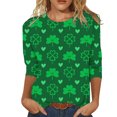 thumbnail image 1 of Birdeem T-Shirt Imprimé de la Saint-Patrick pour Femmes, Blouse à Manches 3/4, Col Rond, Hauts Décontractés, 1 of 4