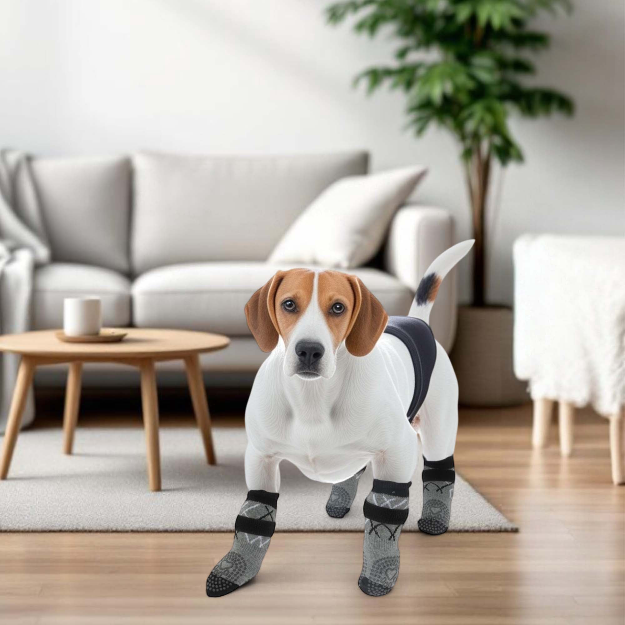 Unique Bargains 4Pcs Non-Slip Dog Socks with Adjustable Tapes Gray L