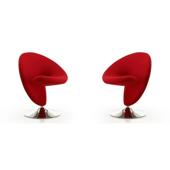 Manhattan Comfort Curl Fabric Swivel Accent Chair in Red (Set of 2)