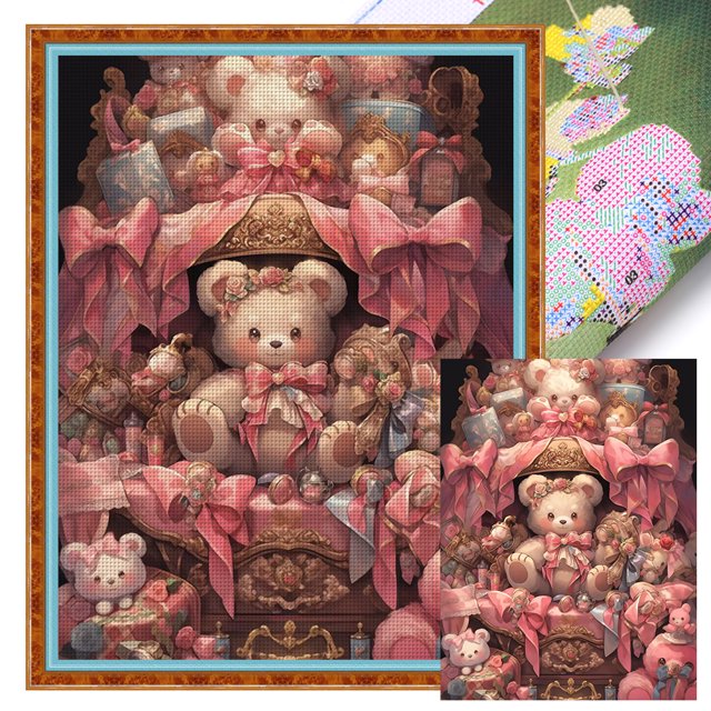 Kit Punto Cruz Con Oso Lindo Hilo Algodón Ecológico Bordado 16CT 50x65cm