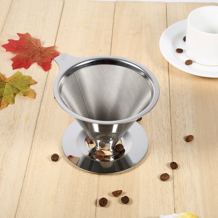 Yosoo 1Pc Stainless Steel Pour Over Coffee Dripper Double Layer Mesh Filter Cup Stand Home Office Use, Stainless Coffee Dripper, Stainless Filter