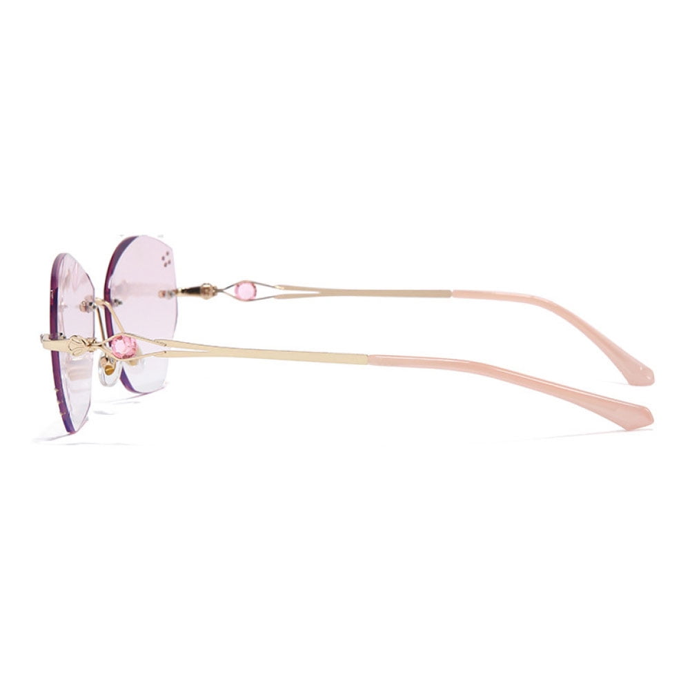 Butterfly Gradient Pink Rimless Reading Glasses +1.50, Diamond Frameless Ultra-light Blue Light Blocking Readers 1.50 for Women