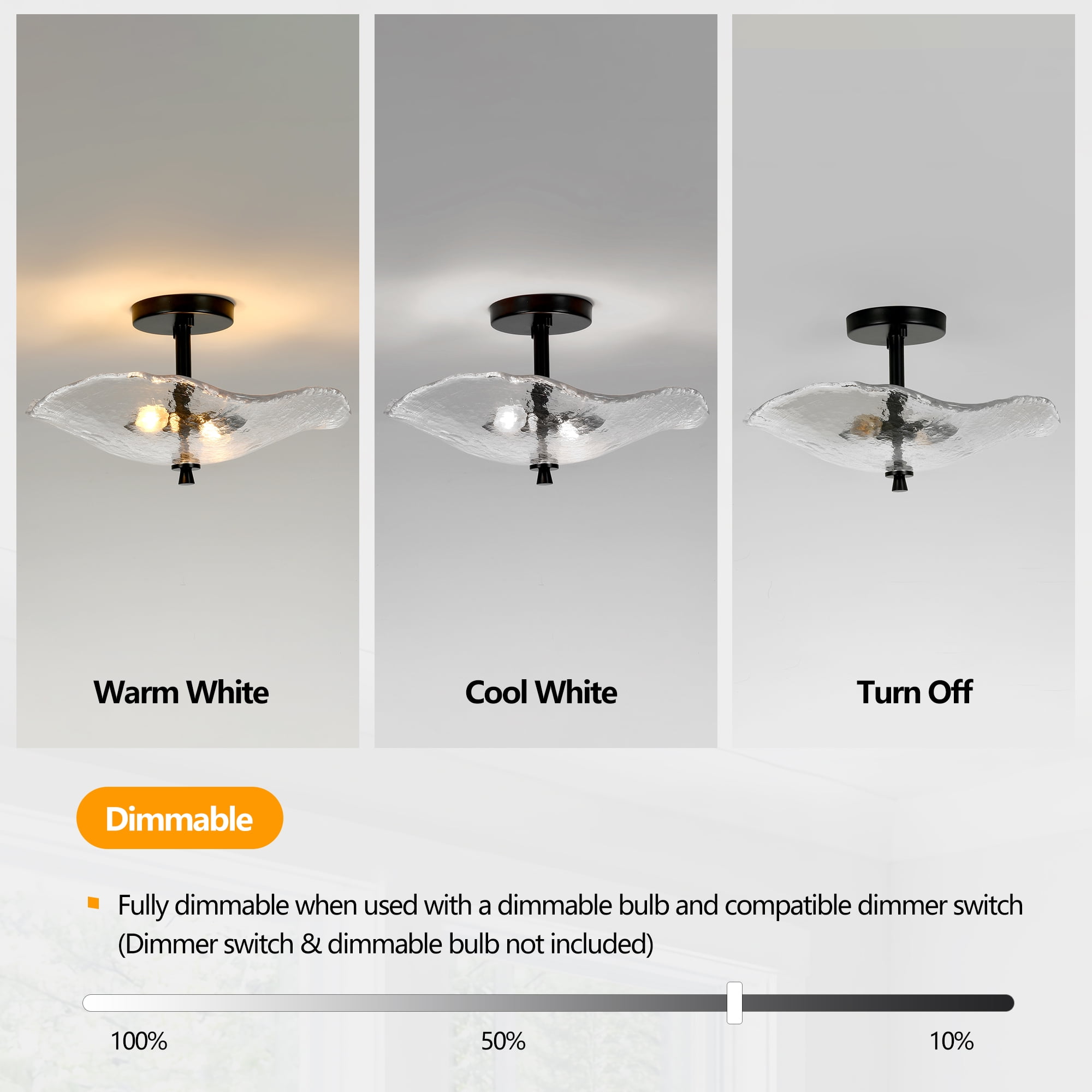16.5 in. 2-lights Black Flush Mount Ceiling Light Fixtures with Water Ripple Glass Shade