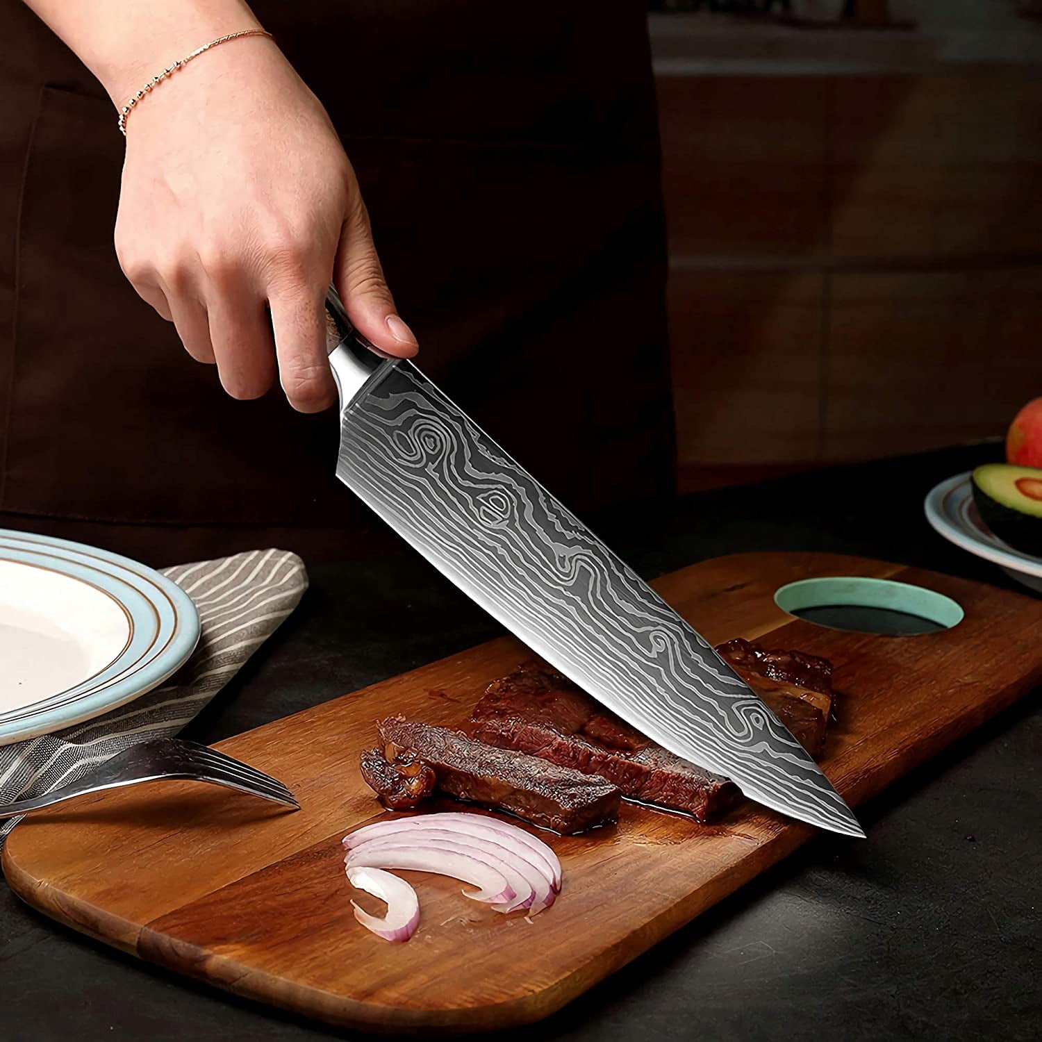 MAIRICO Ultra Sharp Premium 8-Inch Stainless Steel Chef Knife - All-Purpose Kitchen Knife for Slicing, Cutting, Mincing, Chopping Vegetables, Meat