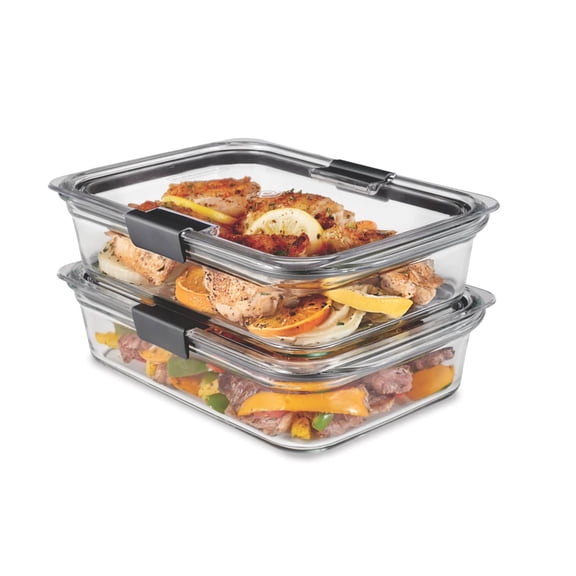 Rubbermaid Brilliance Glass Food Storage Containers, 8-Cup Food Containers with Lids, 2-Pack