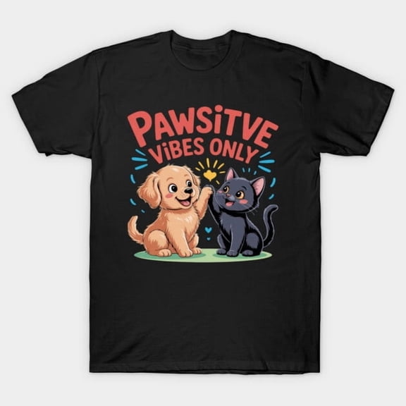 Pawsitive Vibes Only Funny Dog And Cat Lover Retro Pet Rescue Graphic G063 T-Shirt, for men and women, Up to Size 5XL