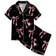 thumbnail image 2 of Valentines Day Pajamas Toddler Button Front Cute Printed Short Sleeve Shirt Tops + Shorts Pants Trendy Girls' Sleepwear 2 Piece Satin Pajama Outfits 12-13 Years, 2 of 4