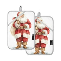 Watercolor Santa Claus Christmas Potholders Heat Resistant Pot Holder Set of 2 Oven Hot Pads with Pocket