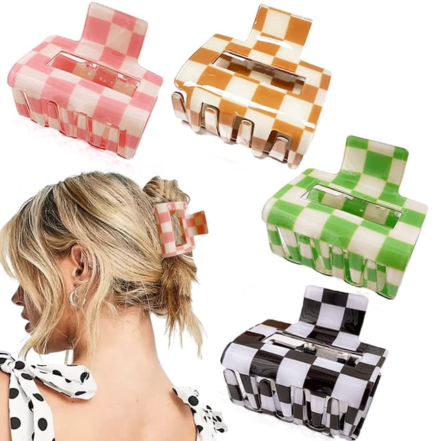 Paquete de 4 accesorios de clip de garra a cuadros pequeños clips de pelo fino para cabello fino 2 lindos clips de pelo pasadores estéticos accesorios para el cabello de los años 90