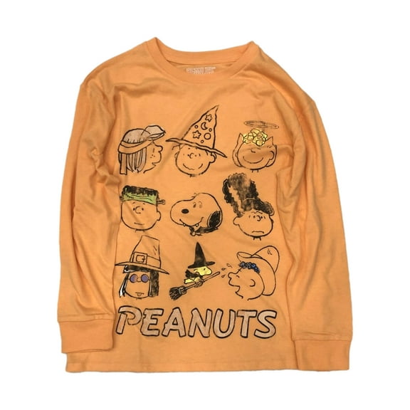 Peanuts Girls Black Long Orange Snoopy Lucy Halloween T-Shirt Shirt XL (14)